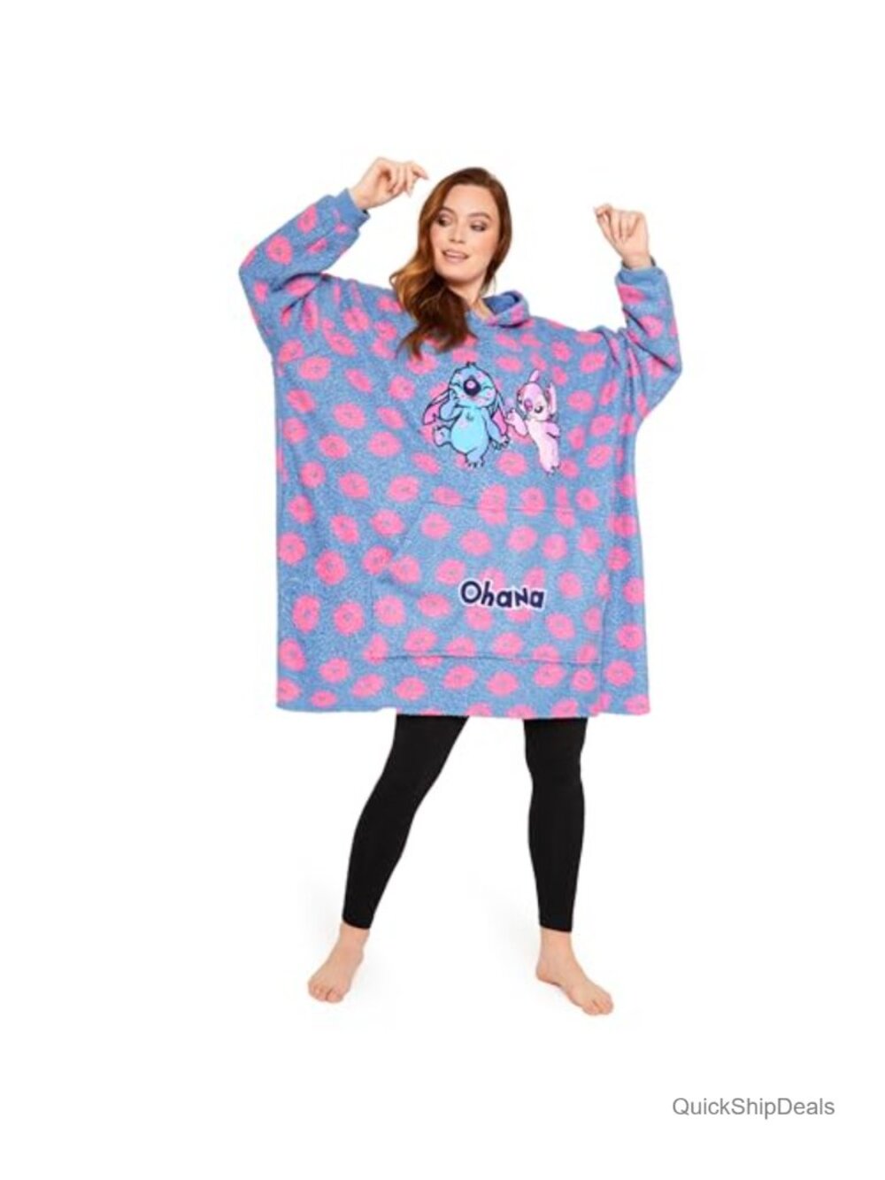 Disney Stitch Oversized Hooded Poncho Fleece Wearable Blanket One Size